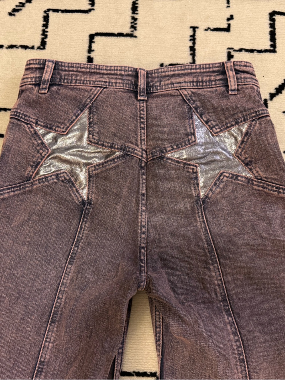 Free People Firecracker Acid Wash High-Rise Flare Jeans with Silver Stars - 28S